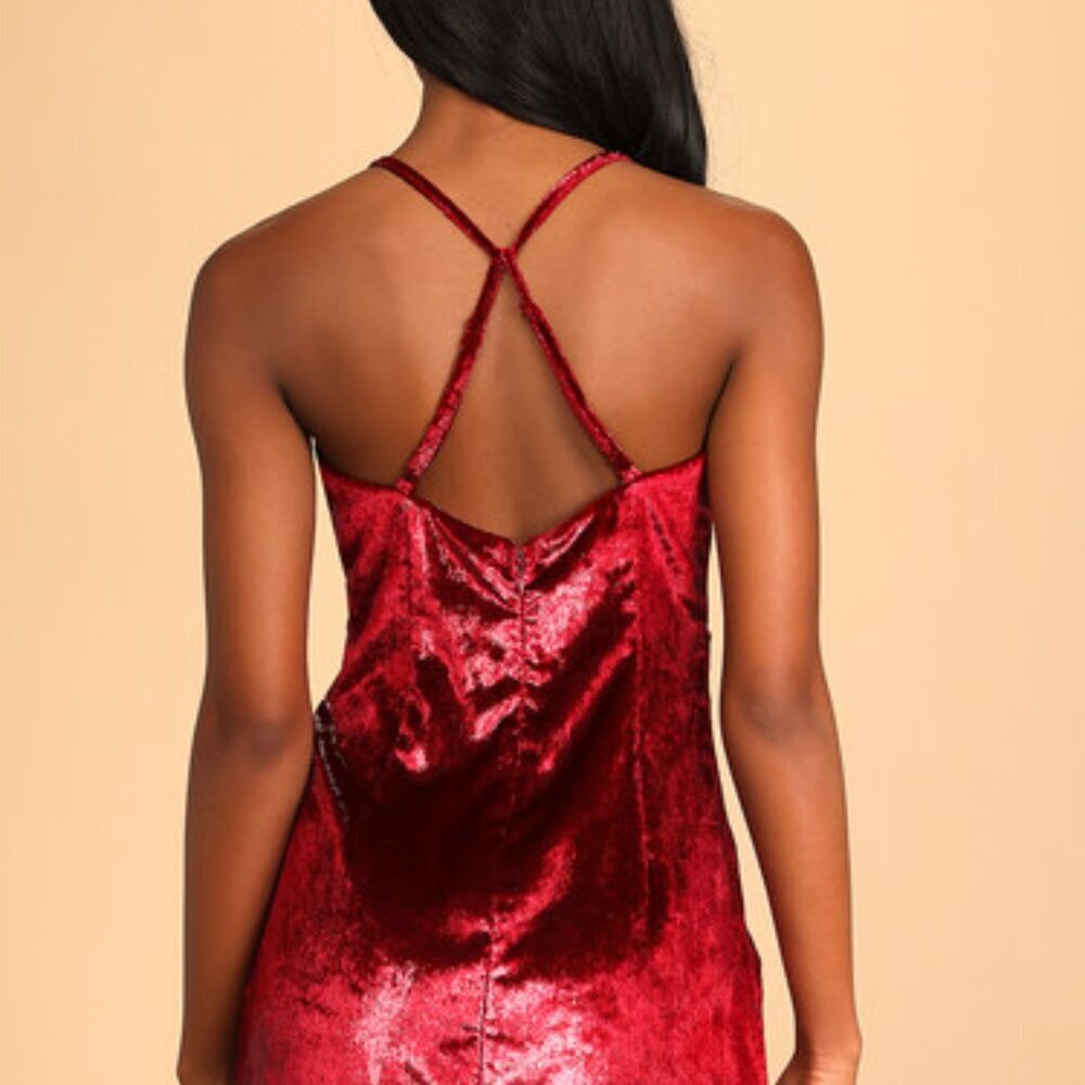 NWT Lulus L Stunning Ways Wine Red Velvet Sleeveless Mini Dress - Picture 6 of 15